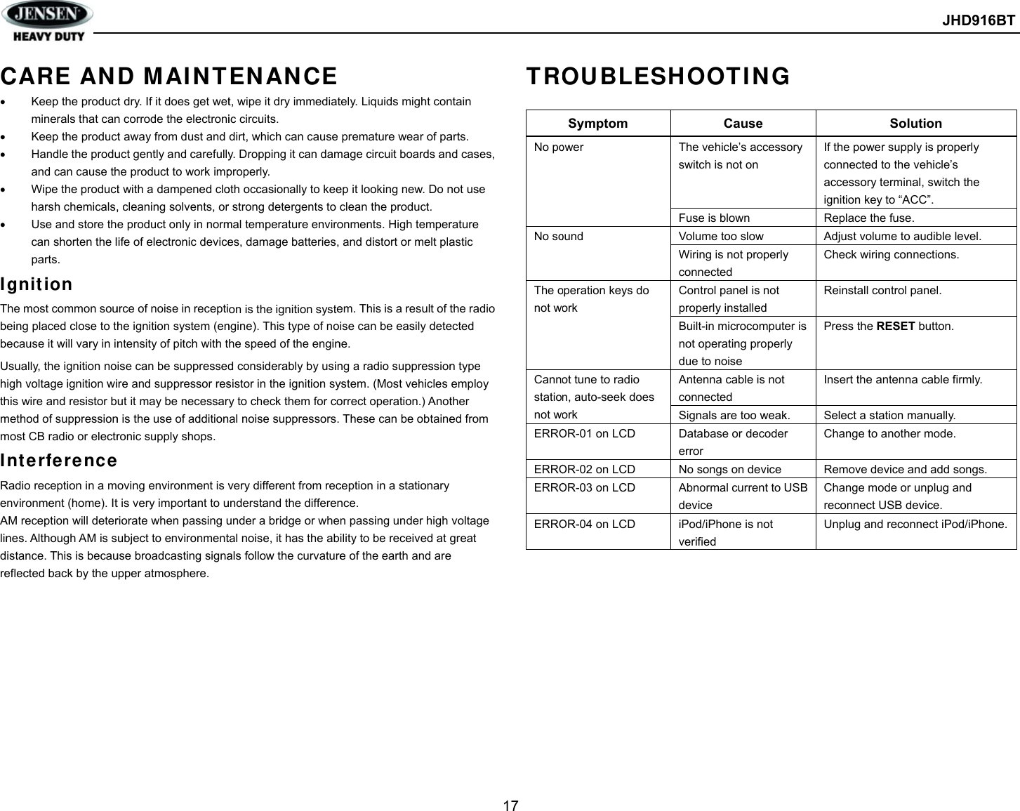 Page 19 of Sounding Audio JHD916BT Heavy Duty Car Audio User Manual JHD916BT  cert