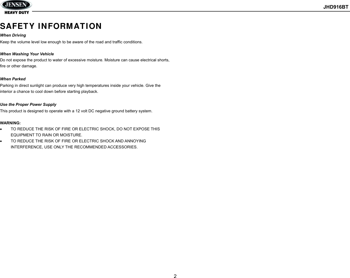 Page 4 of Sounding Audio JHD916BT Heavy Duty Car Audio User Manual JHD916BT  cert