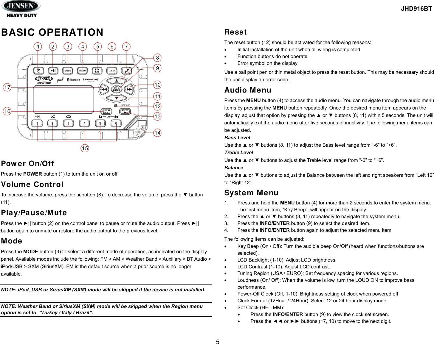 Page 7 of Sounding Audio JHD916BT Heavy Duty Car Audio User Manual JHD916BT  cert