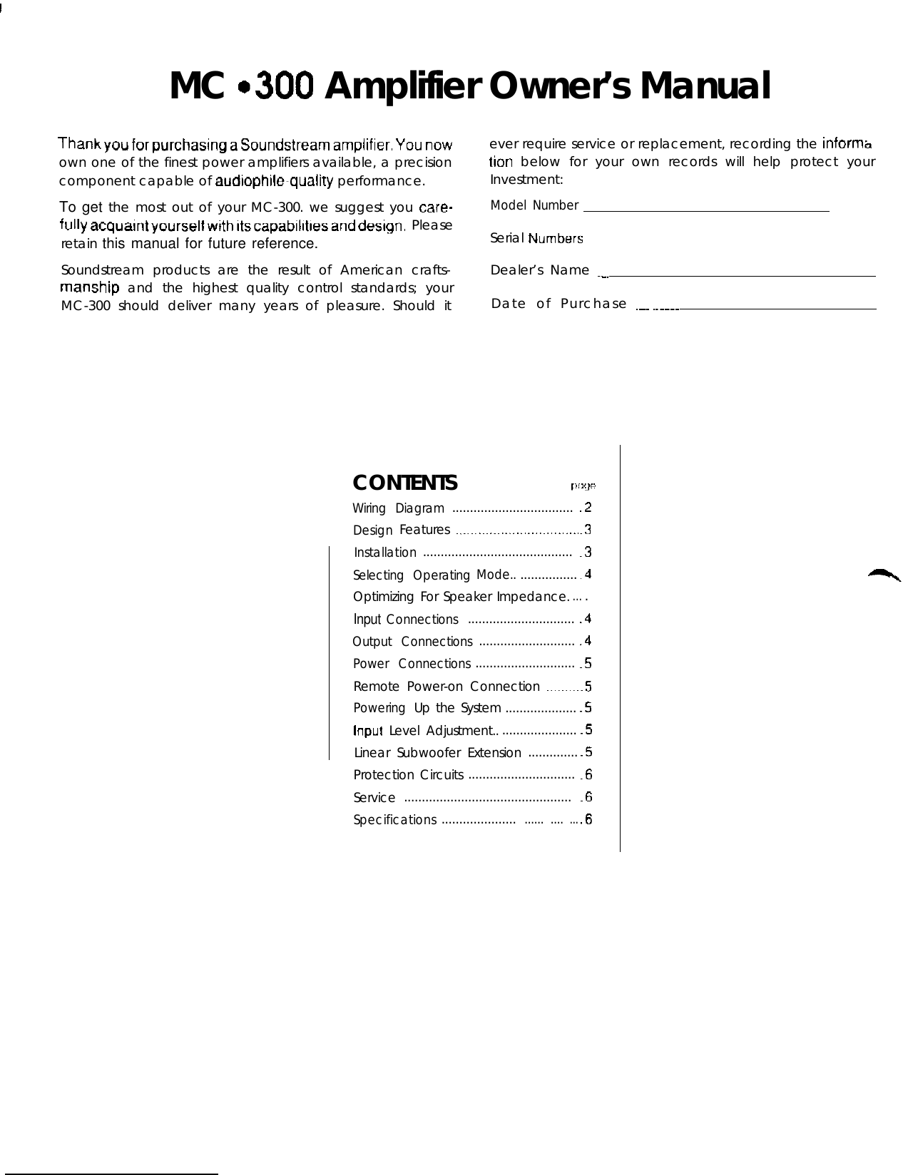 Page 2 of 7 - Soundstream-Technologies Soundstream-Technologies-Mc-300-Users-Manual- Soundstream-technologies-mc-300-users-manual