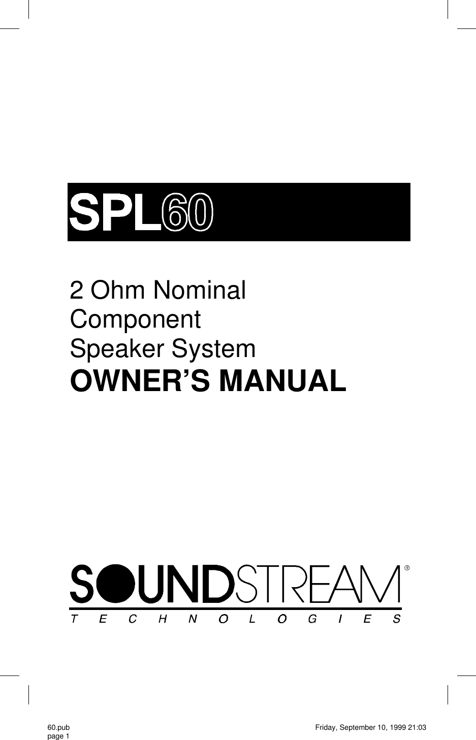 Page 1 of 8 - Soundstream-Technologies Soundstream-Technologies-Spl-60-Users-Manual- 60 Soundstream-technologies-spl-60-users-manual