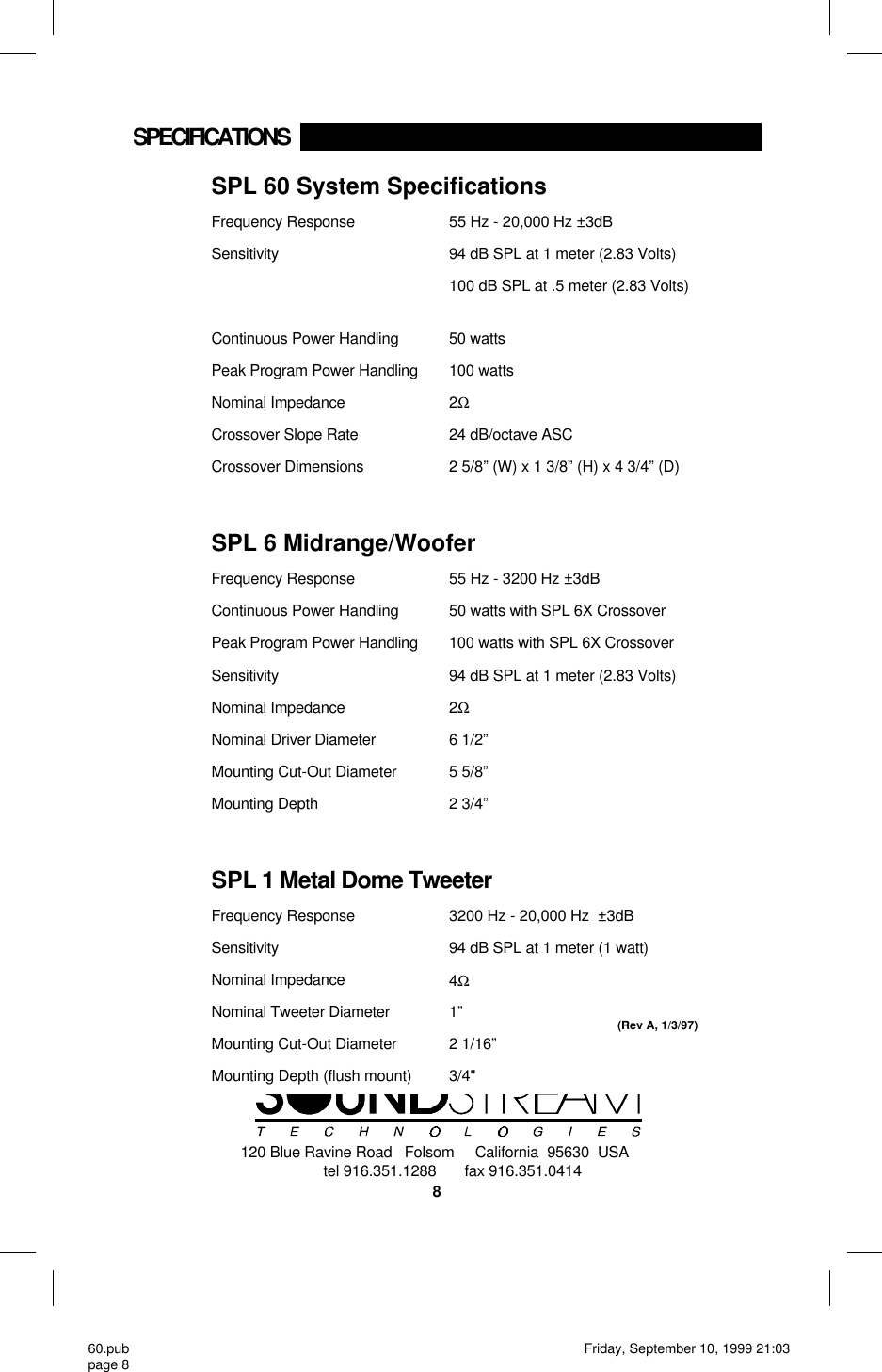 Page 8 of 8 - Soundstream-Technologies Soundstream-Technologies-Spl-60-Users-Manual- 60 Soundstream-technologies-spl-60-users-manual