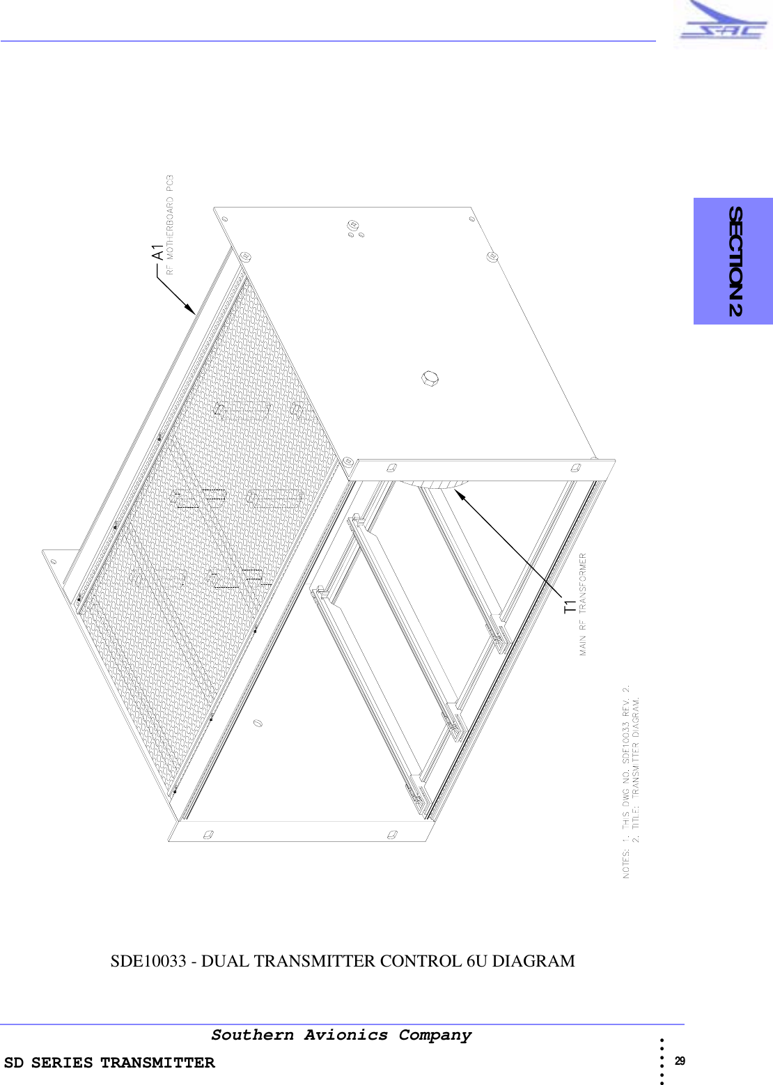 SD SERIES TRANSMITTER                                                                                                                                                                                              29 • • • •••Southern Avionics Company  SECTION 2SDE10033 - DUAL TRANSMITTER CONTROL 6U DIAGRAM