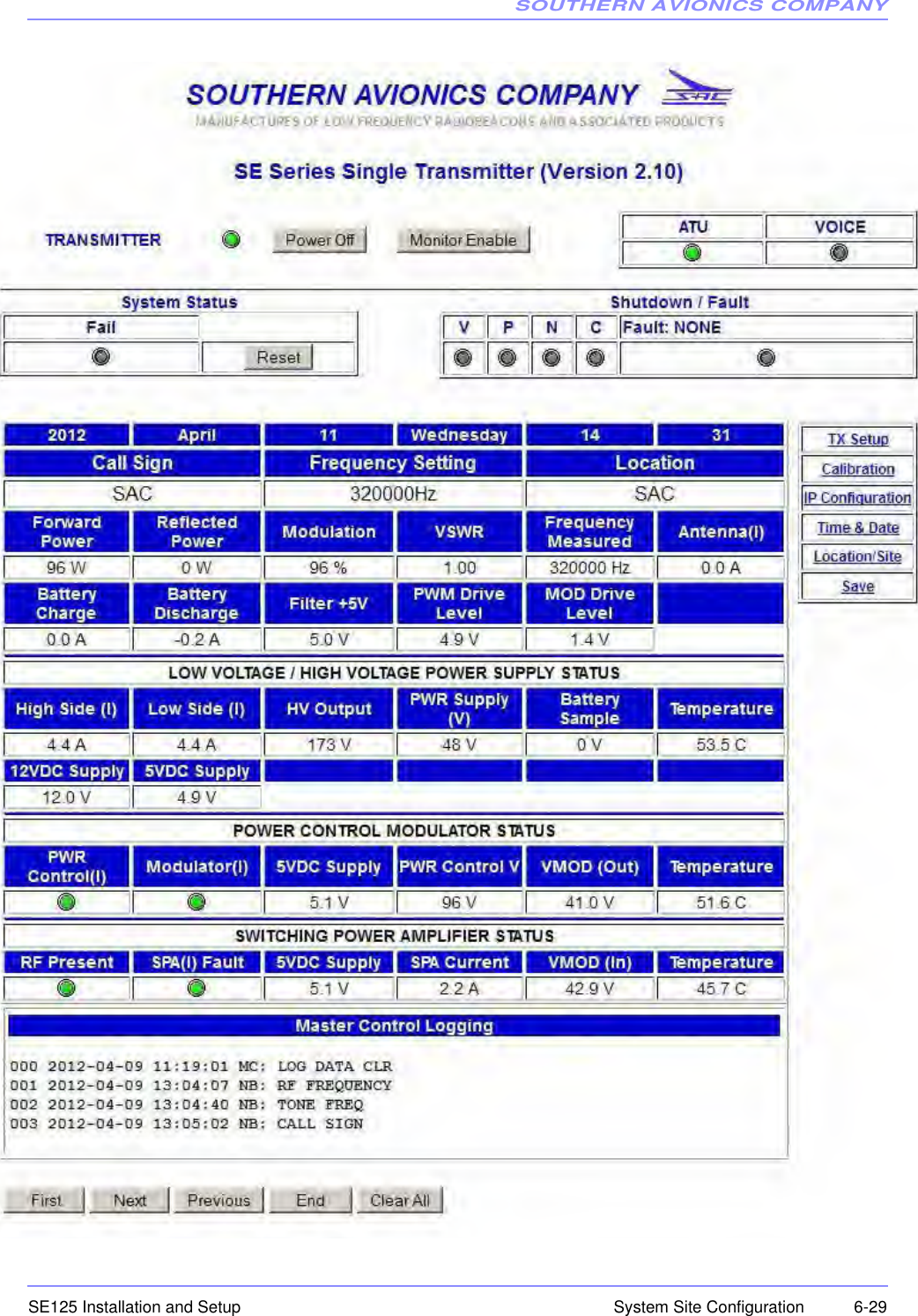 SOUTHERN AVIONICS COMPANYSE125 Installation and Setup  6-29System Site Configuration