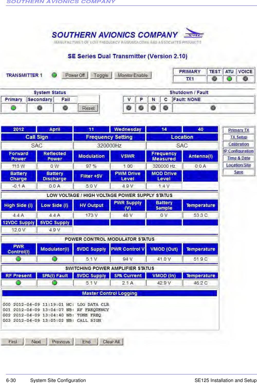 SOUTHERN AVIONICS COMPANYSE125 Installation and Setup6-30 System Site Configuration