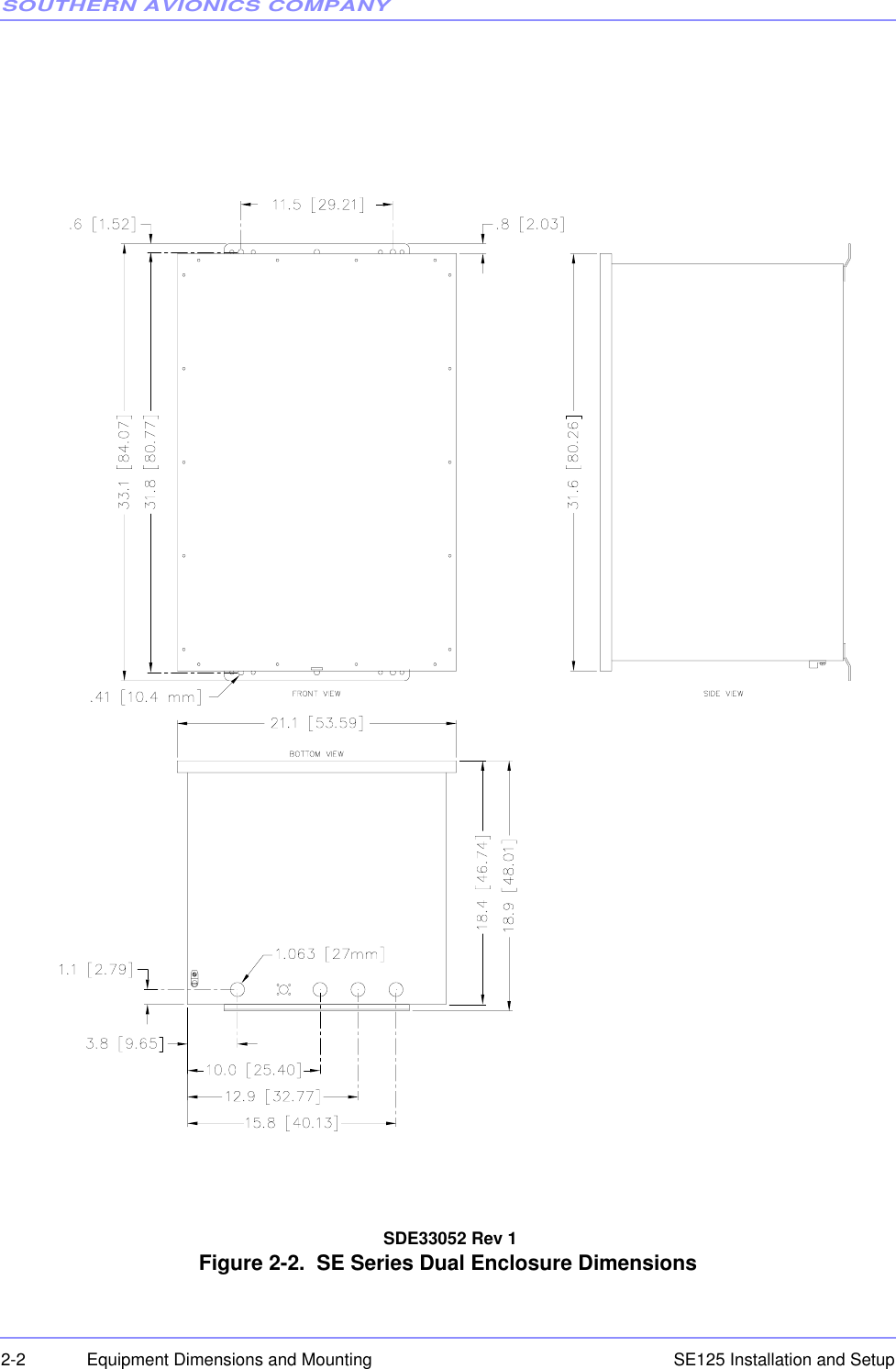 SOUTHERN AVIONICS COMPANYSE125 Installation and Setup2-2 Equipment Dimensions and Mounting SDE33052 Rev 1 Figure 2-2.  SE Series Dual Enclosure Dimensions 