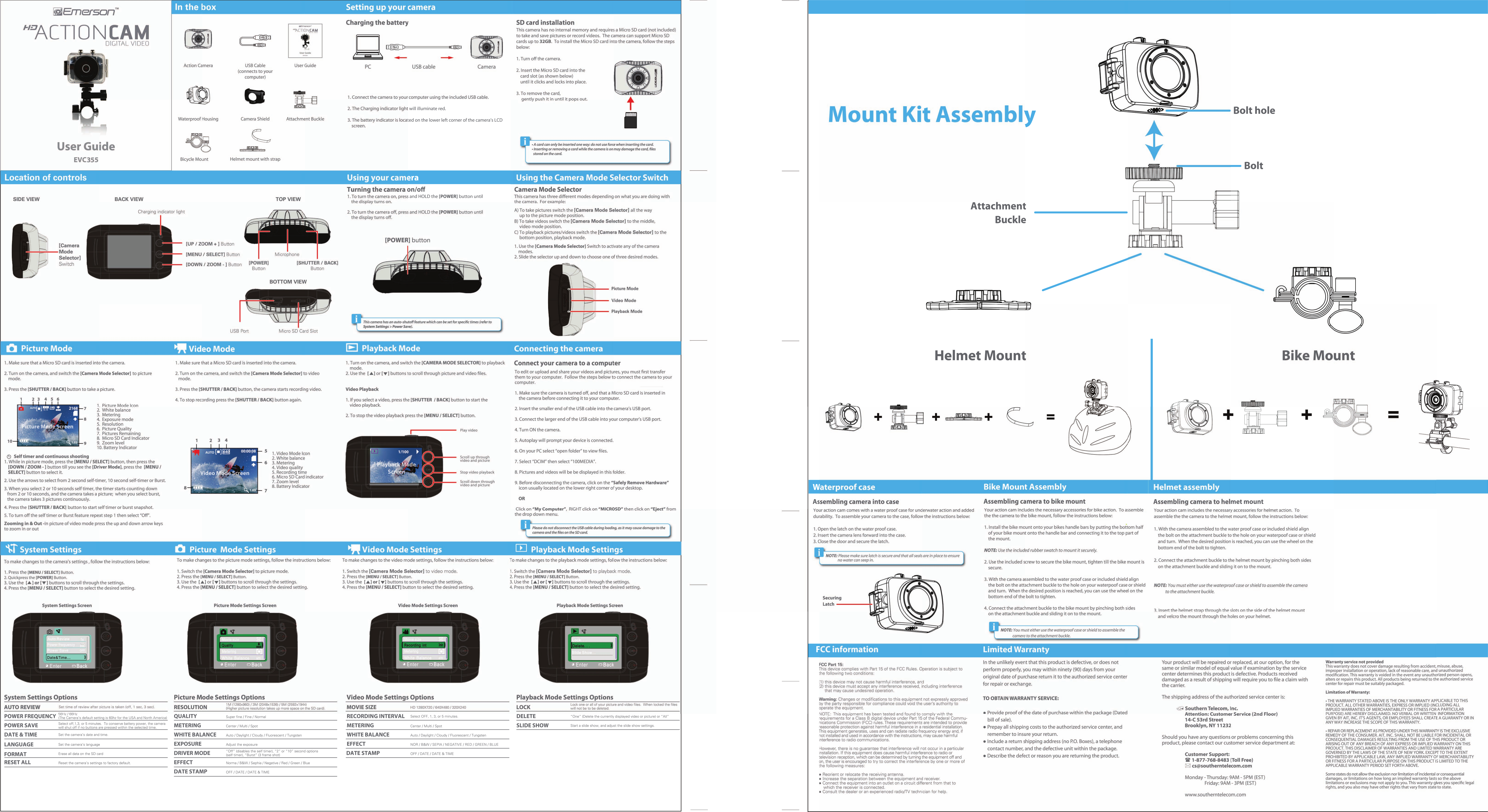 Page 1 of 1 - Southern-Telecom Southern-Telecom-Emerson-Action-Camera-Ev-Nx1000Bhwus-Users-Manual- EVC355 User Guide  Southern-telecom-emerson-action-camera-ev-nx1000bhwus-users-manual