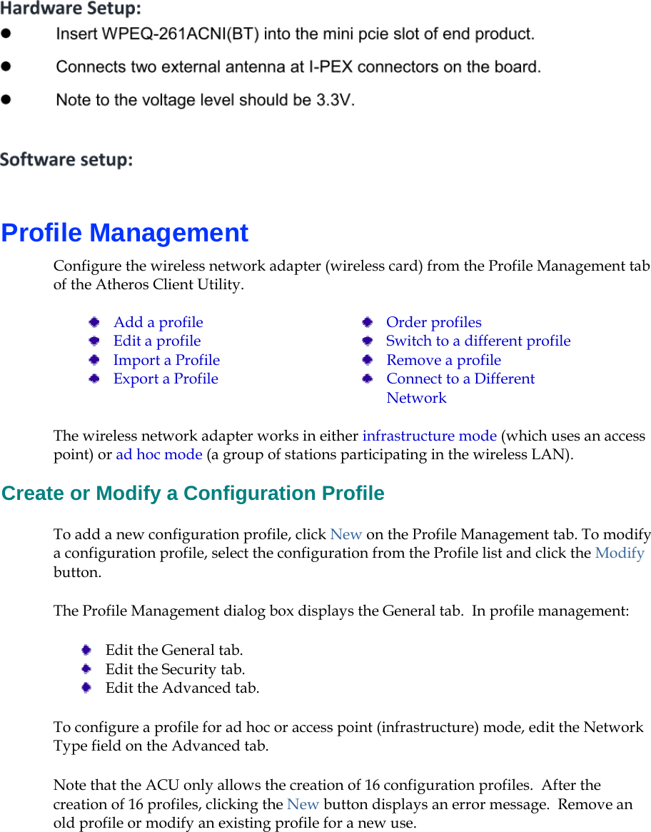 Page 7 of SparkLAN Communications WPEQ261ACNIBT 802.11ac/a/b/g/n 2T2R Industrial-graded Wi-Fi / Bluetooth 4.2 Combo Half mini PCIe Module User Manual rev 2