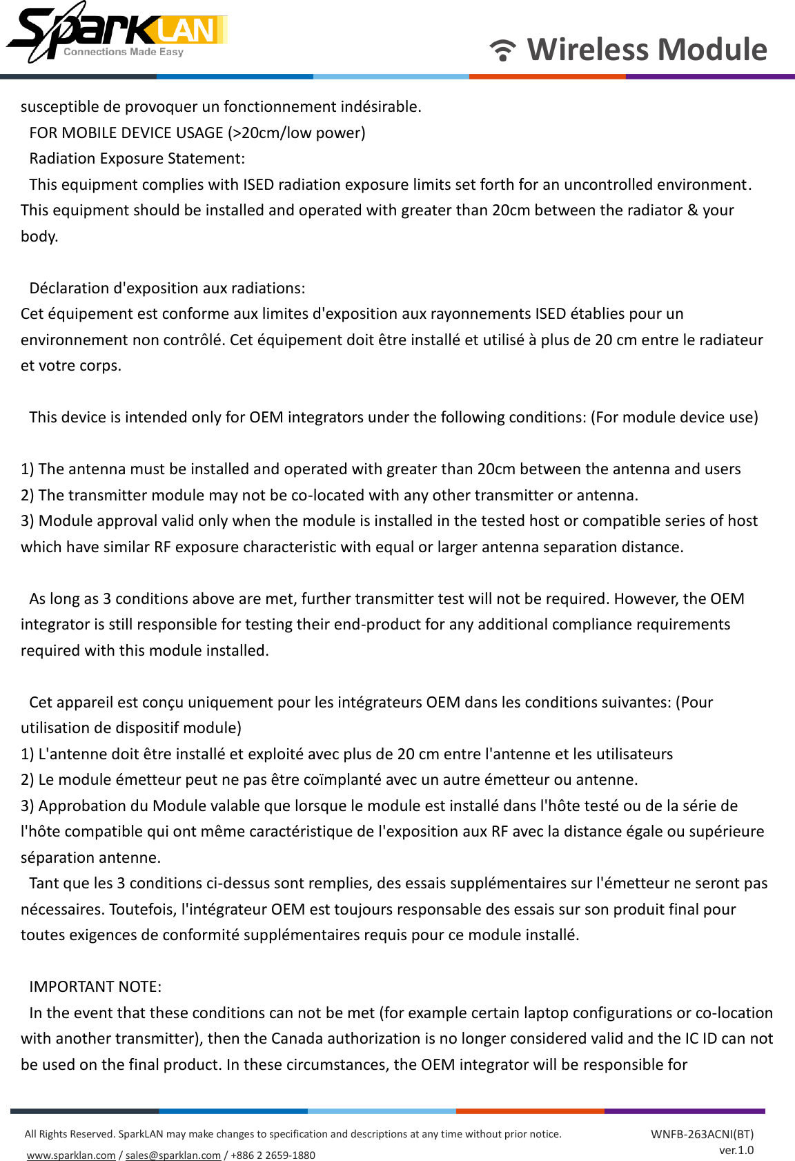 Page 10 of SparkLAN Communications WPET236ACNBT 802.11ac/a/b/g/n 2T2R Wi-Fi + Bluetooth 4.2 Half Mini PCIe Module User Manual rev2