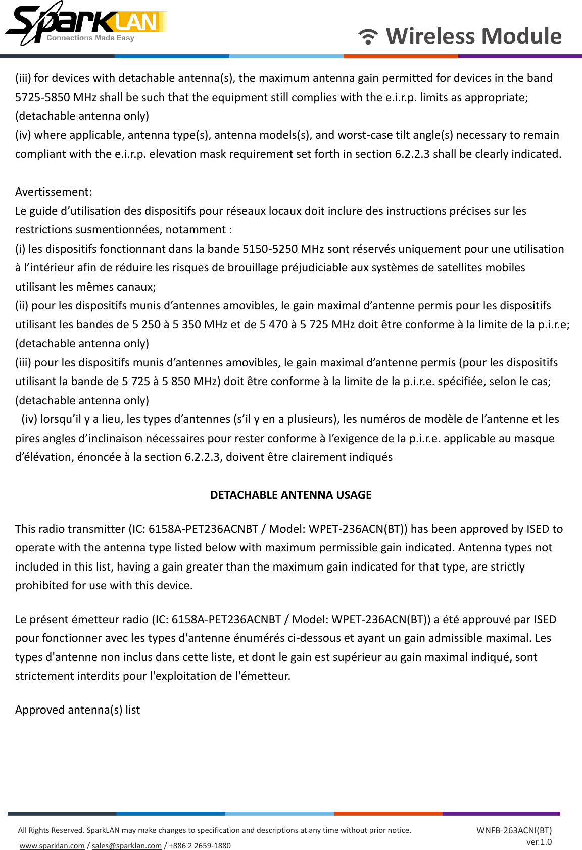 Page 12 of SparkLAN Communications WPET236ACNBT 802.11ac/a/b/g/n 2T2R Wi-Fi + Bluetooth 4.2 Half Mini PCIe Module User Manual rev2