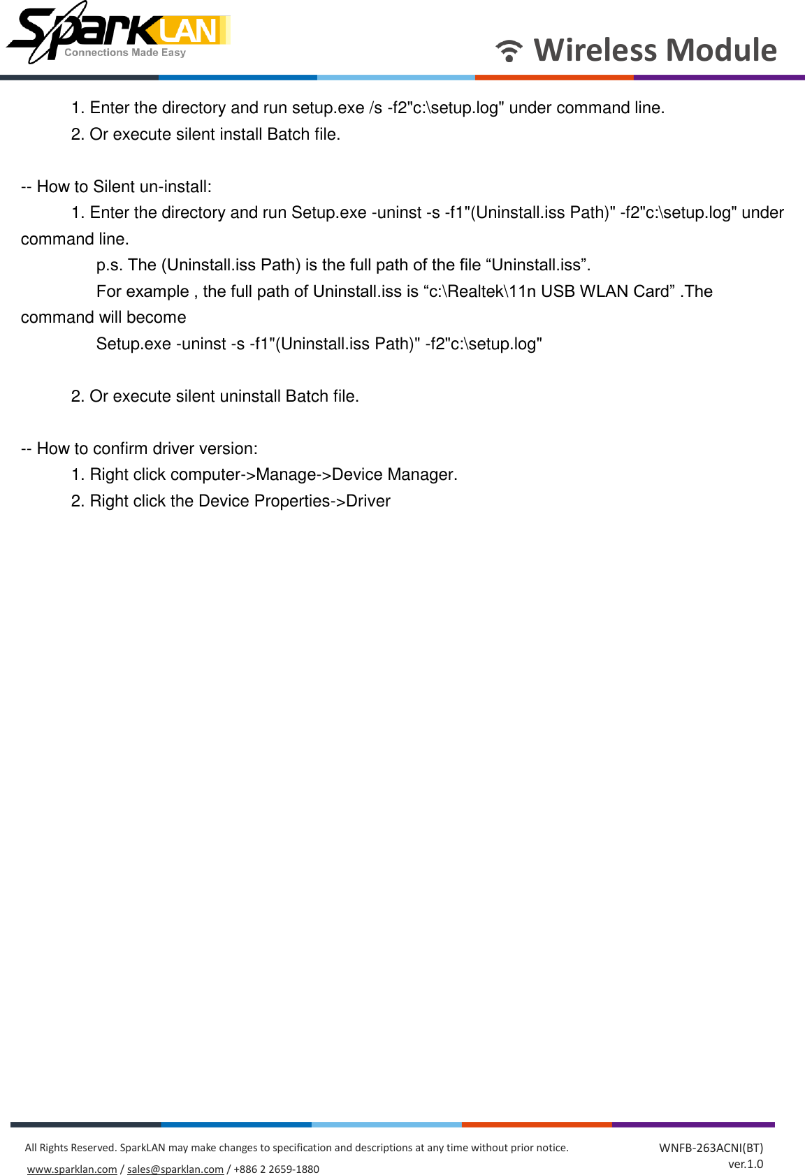 Page 4 of SparkLAN Communications WPET236ACNBT 802.11ac/a/b/g/n 2T2R Wi-Fi + Bluetooth 4.2 Half Mini PCIe Module User Manual rev2