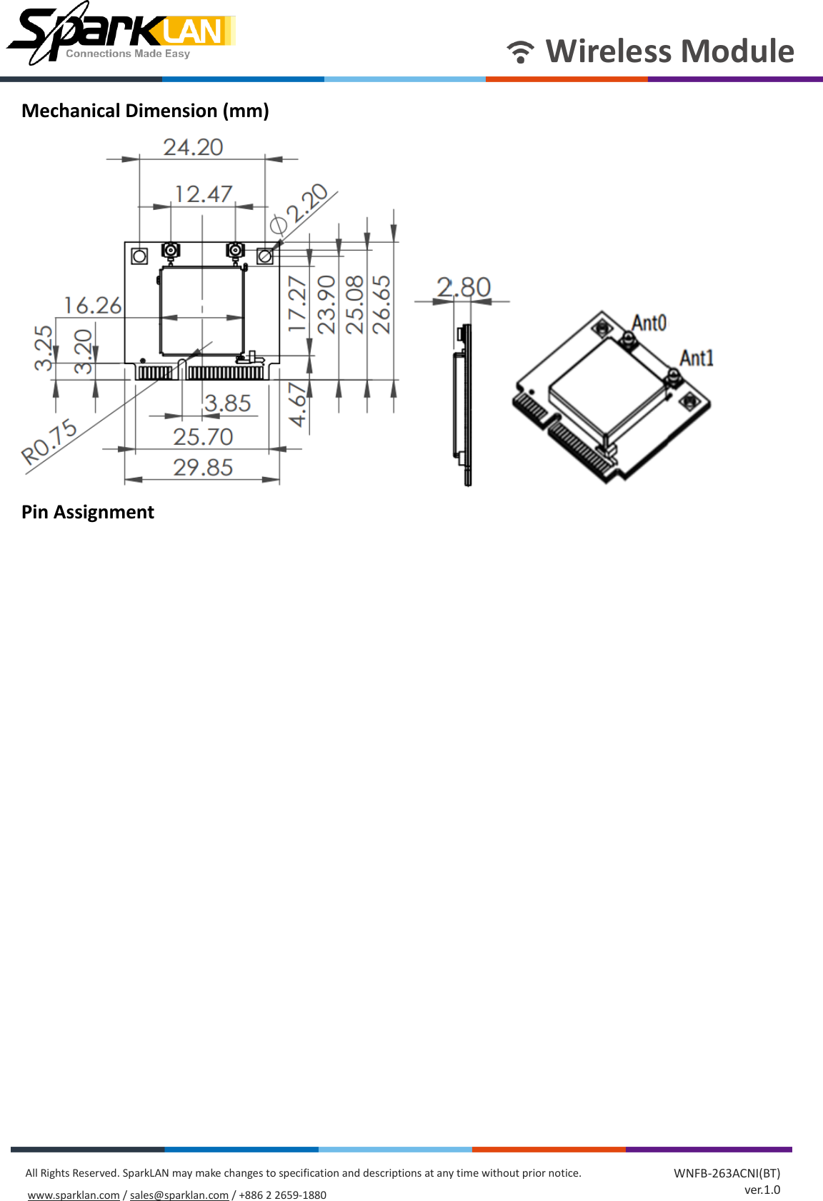 Page 5 of SparkLAN Communications WPET236ACNBT 802.11ac/a/b/g/n 2T2R Wi-Fi + Bluetooth 4.2 Half Mini PCIe Module User Manual rev2