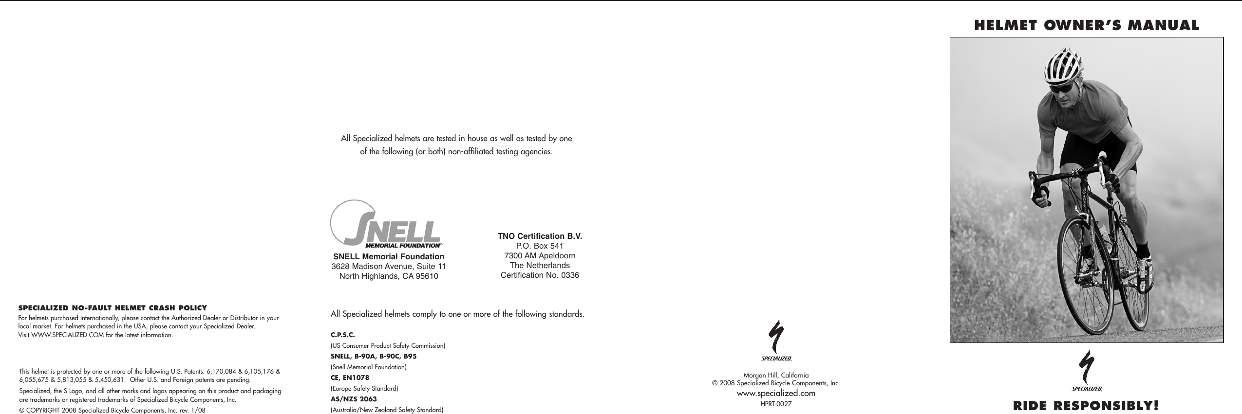 Specialized Snell Helmet Users Manual