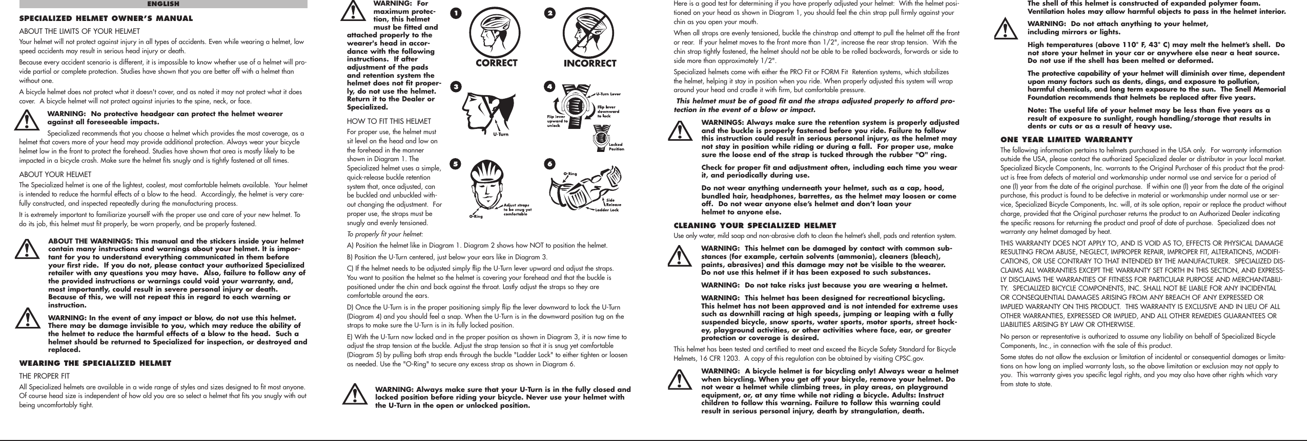 Specialized Snell Helmet Users Manual