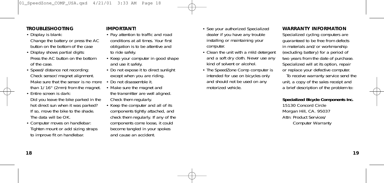 Page 10 of 11 - Specialized Specialized-Speedzone-Comp-Cr2302-Users-Manual- 01_SpeedZone_COMP_USA  Specialized-speedzone-comp-cr2302-users-manual