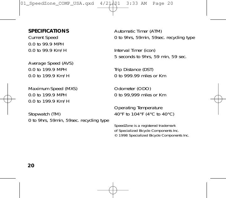 Page 11 of 11 - Specialized Specialized-Speedzone-Comp-Cr2302-Users-Manual- 01_SpeedZone_COMP_USA  Specialized-speedzone-comp-cr2302-users-manual