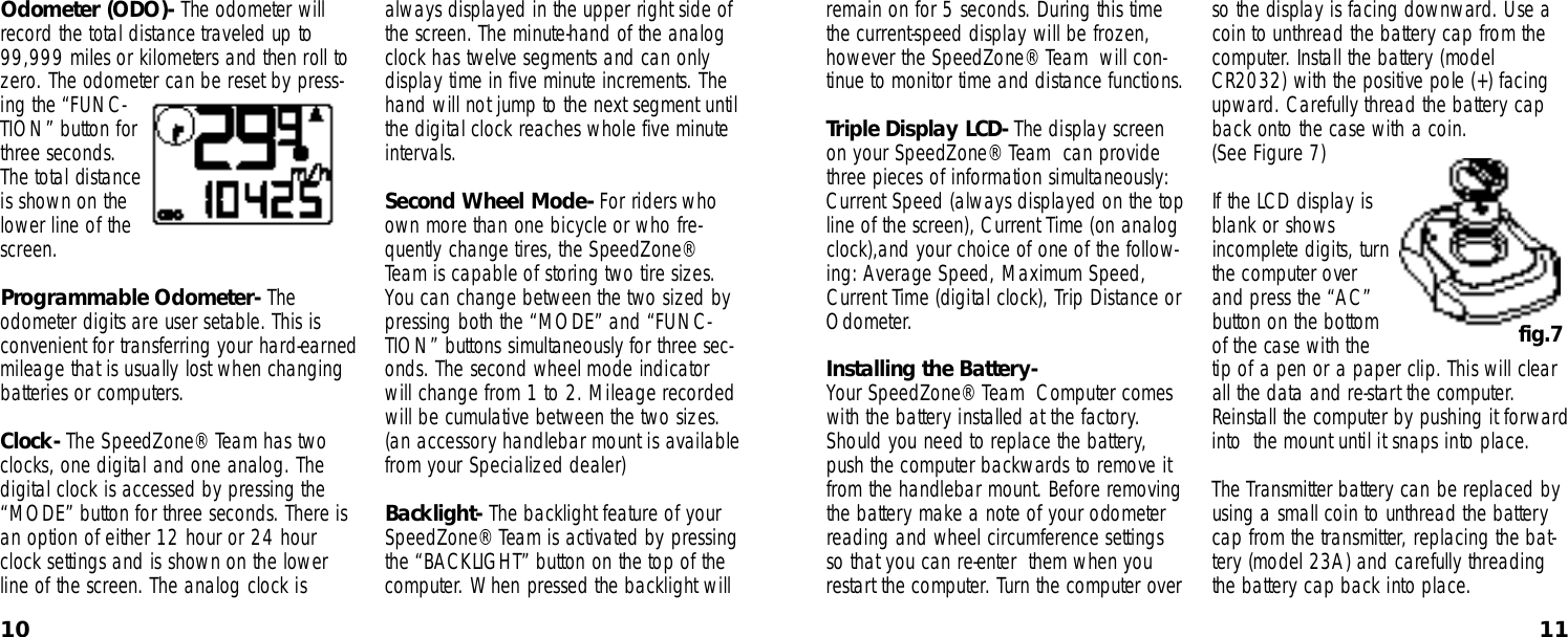 Page 6 of 7 - Specialized Specialized-Speedzone-Pro-Cyclocomputer-Users-Manual- Speedzone Team Manual  Specialized-speedzone-pro-cyclocomputer-users-manual