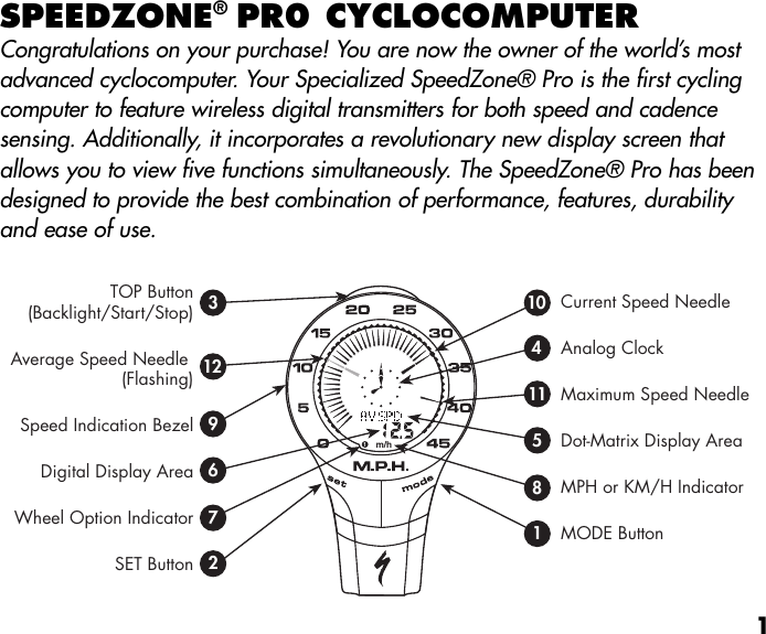 Specialized Sport Bike Computer User Manual