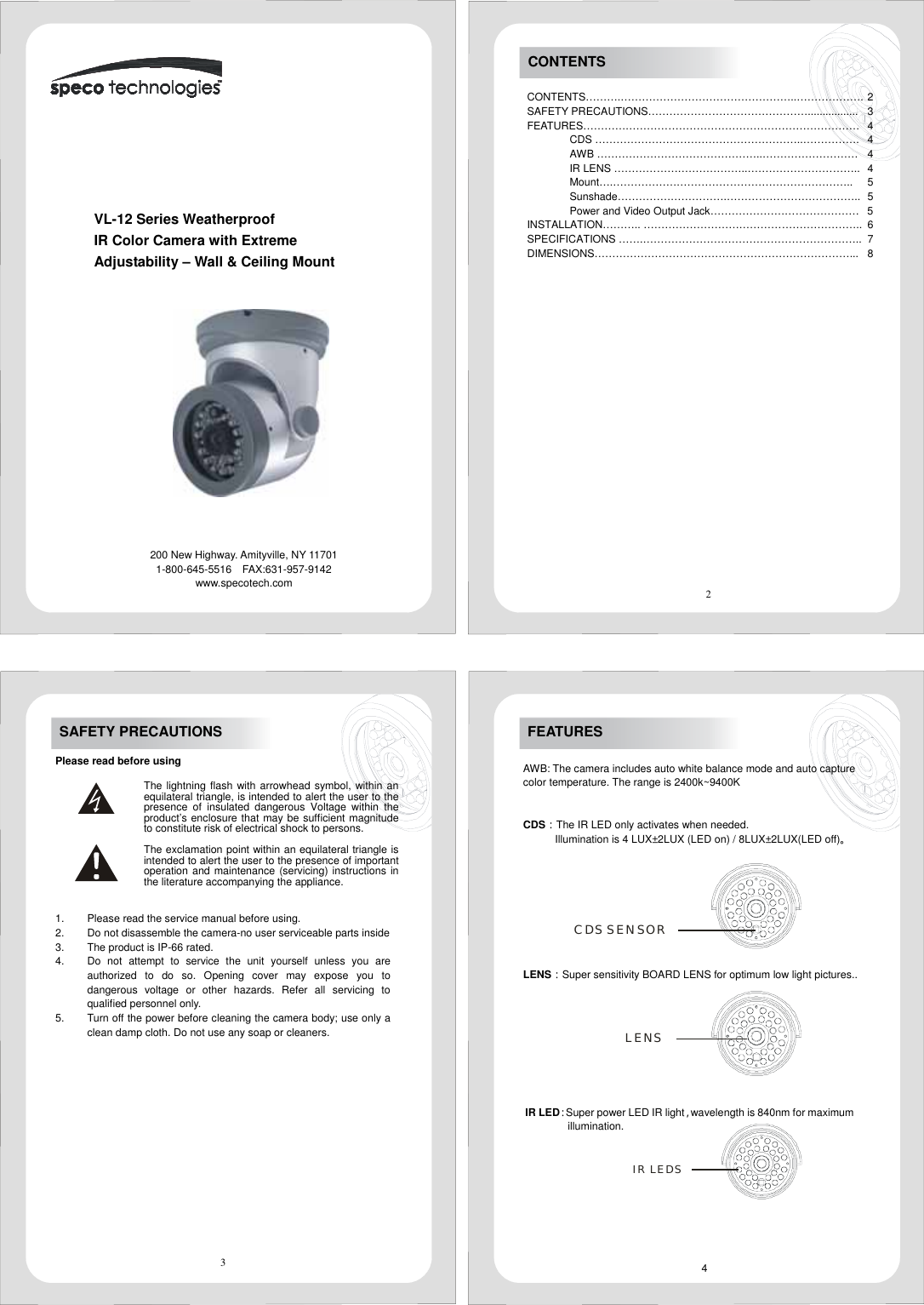 Page 1 of 3 - Speco-Technologies Speco-Technologies-Vl-12-Series-Users-Manual-  Speco-technologies-vl-12-series-users-manual