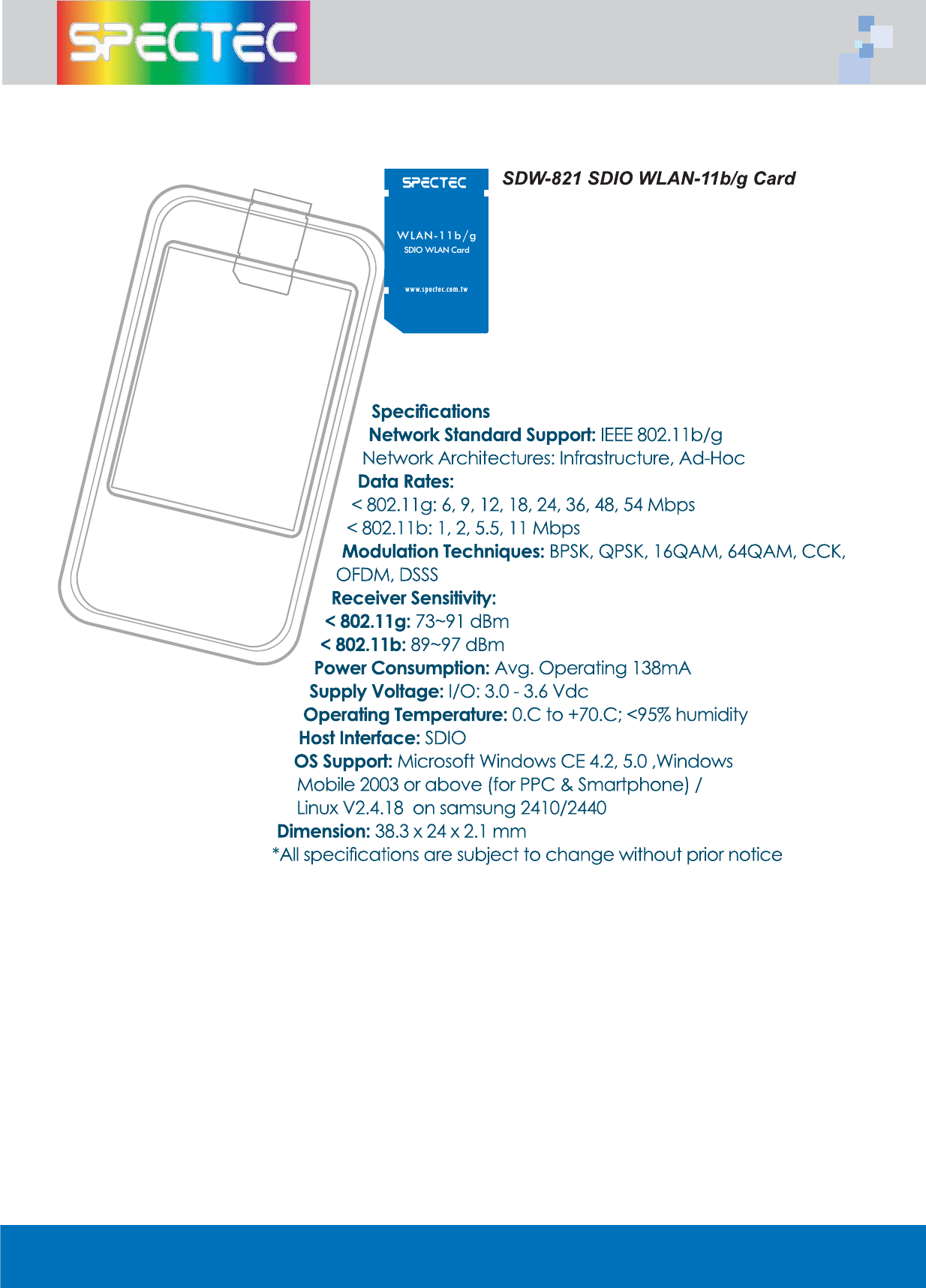 WLAN-11b/gSDIO WLAN Cardwww.spectec.com.tw