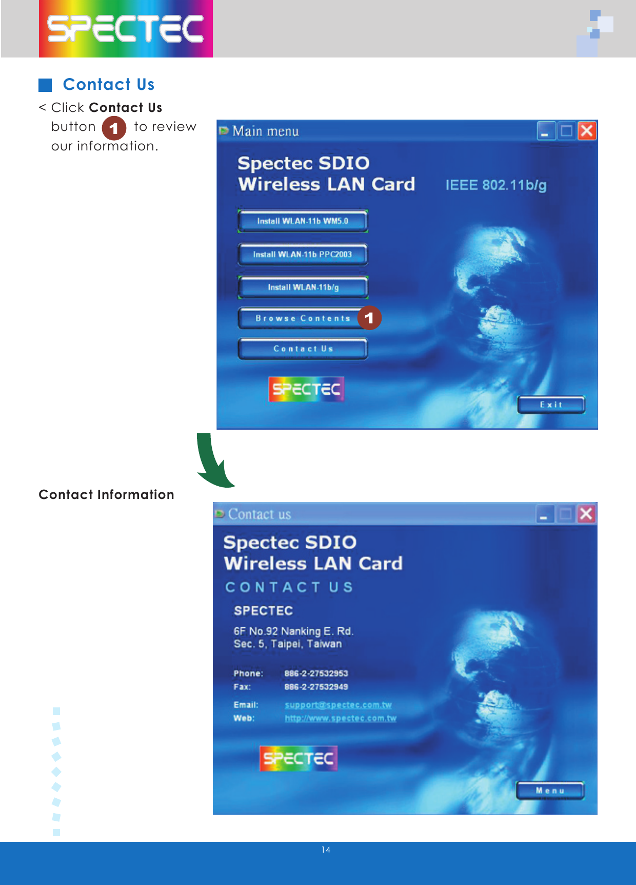 14Contact Us< Click Contact Us   button         to review     our information.1Contact Information1