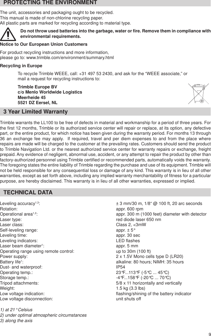 New Spectra Precision Laser LL100 User Guide/Manual 