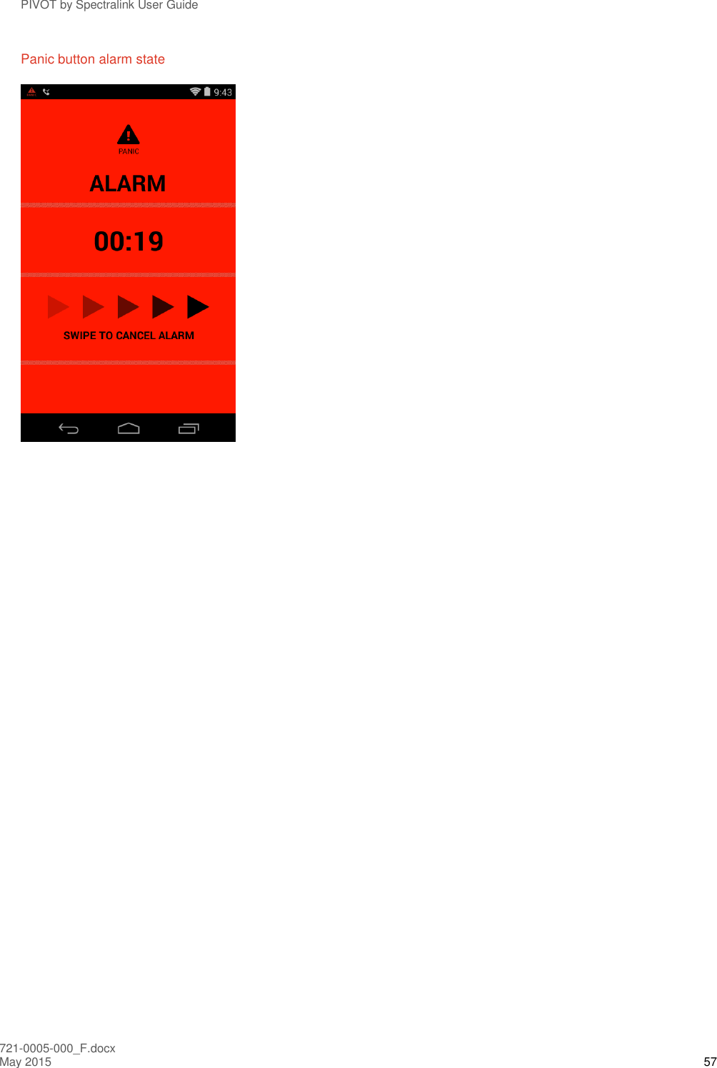 PIVOT by Spectralink User Guide 721-0005-000_F.docx May 2015 57 Panic button alarm state  
