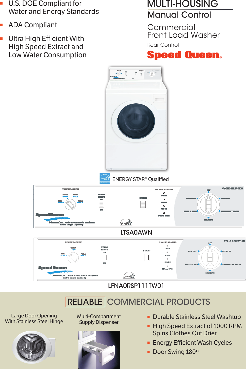 Page 1 of 2 - Speed-Queen Speed-Queen-Commercial-Front-Load-Washer-Ltsa0Awn-Users-Manual-  Speed-queen-commercial-front-load-washer-ltsa0awn-users-manual