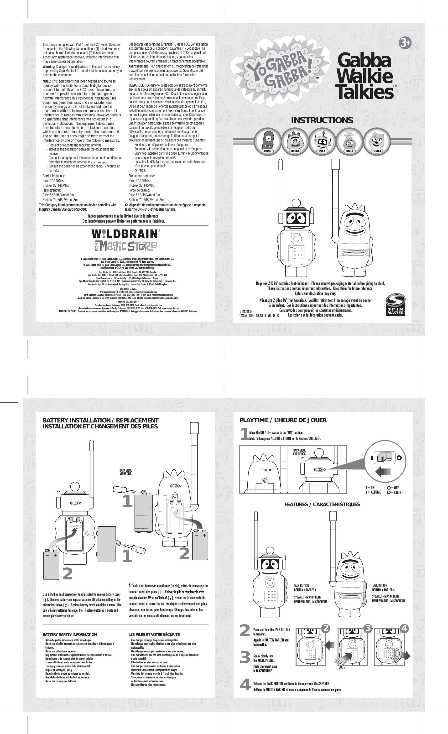 Page 1 of Spin Master Toys Far East 24351TX27B Walkie Talkie User Manual T24351 0001 20020919 NBL IS R2