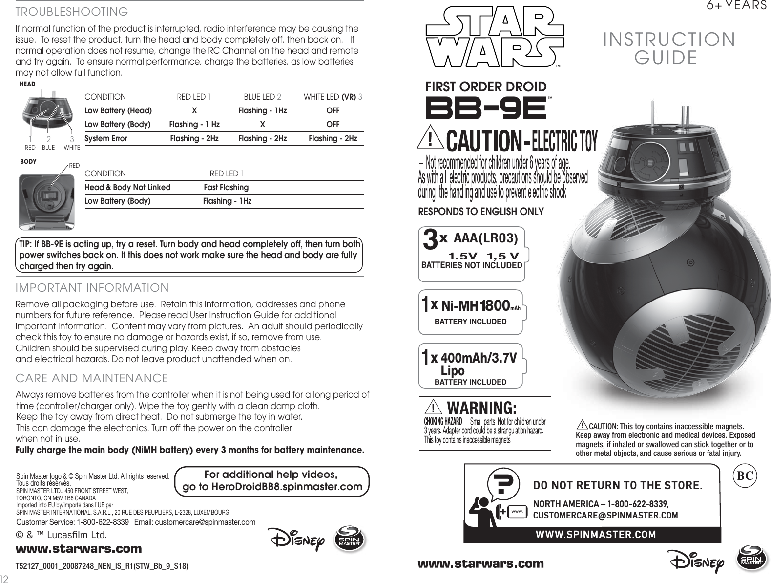Page 1 of Spin Master Toys Far East 52127RXB2G4 STW FGR StarWars BB9E RC Body User Manual T52127 0001 20087248 NEN IS R1 STW Bb 9 S18 
