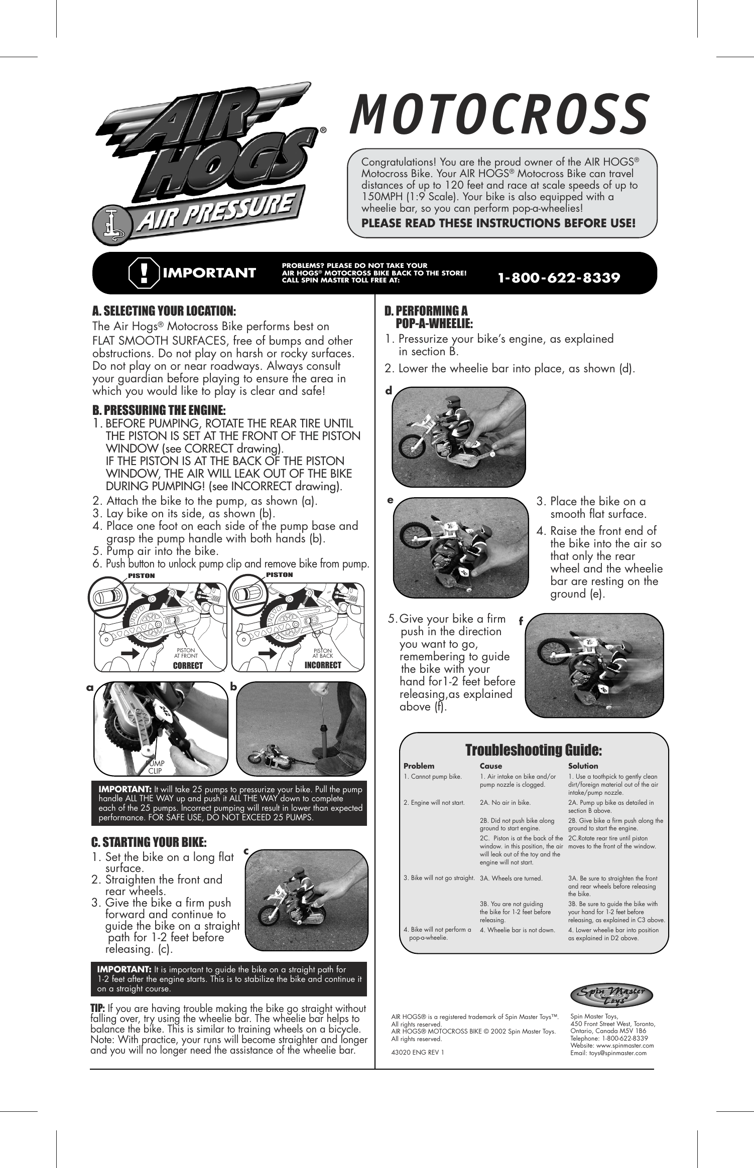 Page 1 of 1 - Spin-Master Spin-Master-Air-Hogs-43020-Users-Manual- Motocross Instructions/eng  Spin-master-air-hogs-43020-users-manual