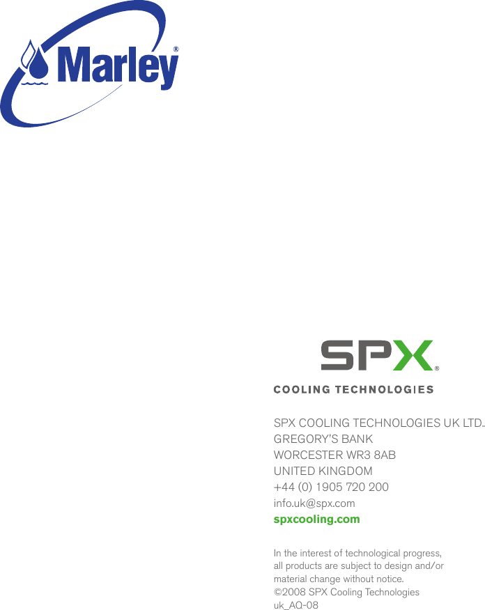 Page 12 of 12 - Spx-Cooling-Technologies Spx-Cooling-Technologies-Marley-Aquatower-Users-Manual-  Spx-cooling-technologies-marley-aquatower-users-manual