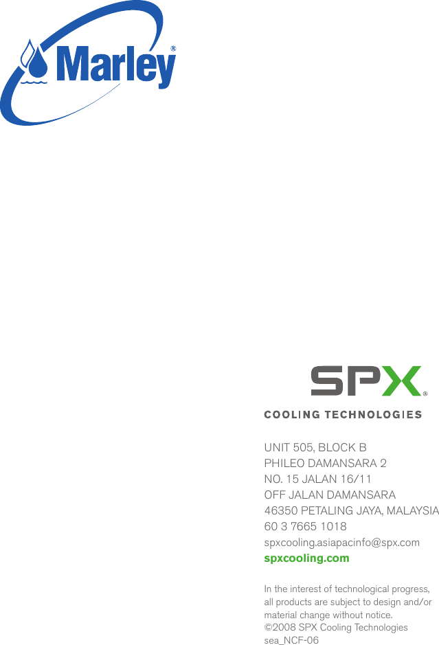 Page 8 of 8 - Spx-Cooling-Technologies Spx-Cooling-Technologies-Marley-Nc-Ncf-06-Users-Manual-  Spx-cooling-technologies-marley-nc-ncf-06-users-manual