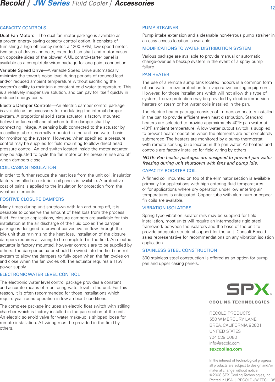 Page 12 of 12 - Spx-Cooling-Technologies Spx-Cooling-Technologies-Recold-Jw-Series-Users-Manual-  Spx-cooling-technologies-recold-jw-series-users-manual