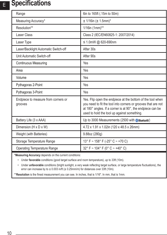 Page 10 of Stanley Black and Decker DW0165 Laser Distance Measurer User Manual DW0165 User Manual NA indd