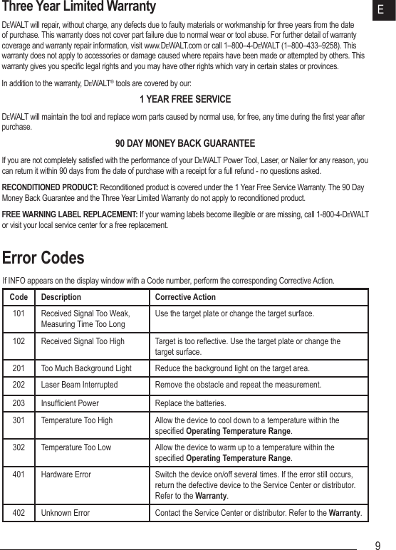 Page 9 of Stanley Black and Decker DW0165 Laser Distance Measurer User Manual DW0165 User Manual NA indd