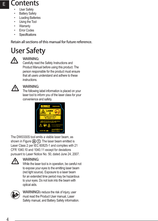 Page 4 of Stanley Black and Decker DW0330 Laser Distance Measurer User Manual DW0330 User Manual NA   latest indd