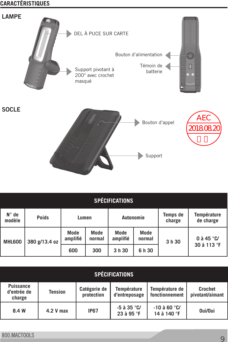 Page 10 of Stanley Black and Decker MHL600DOCK Charging Dock of Inspection LED Light User Manual 