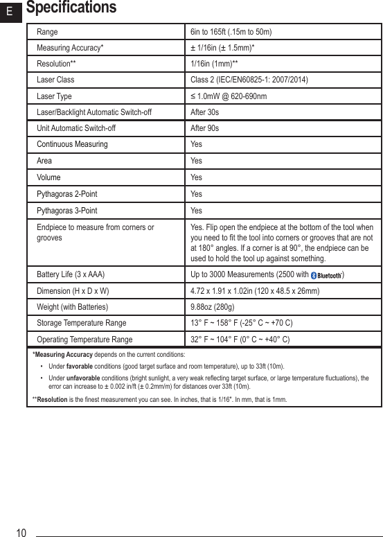 Page 10 of Stanley Black and Decker TLM165 Laser Distance Measurer User Manual rev1