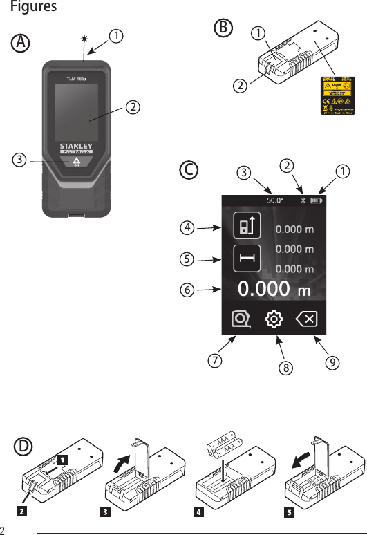 Page 2 of Stanley Black and Decker TLM165 Laser Distance Measurer User Manual rev1