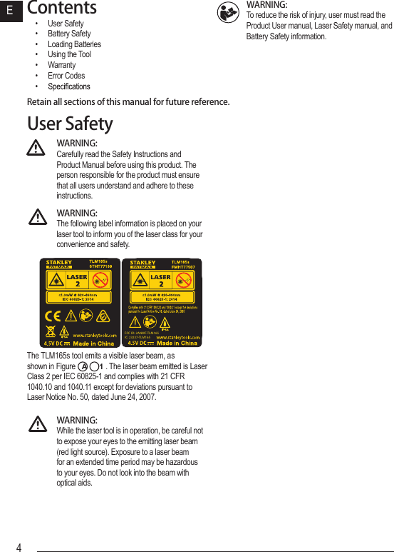 Page 4 of Stanley Black and Decker TLM165 Laser Distance Measurer User Manual rev1