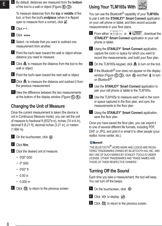 Page 8 of Stanley Black and Decker TLM165 Laser Distance Measurer User Manual rev1