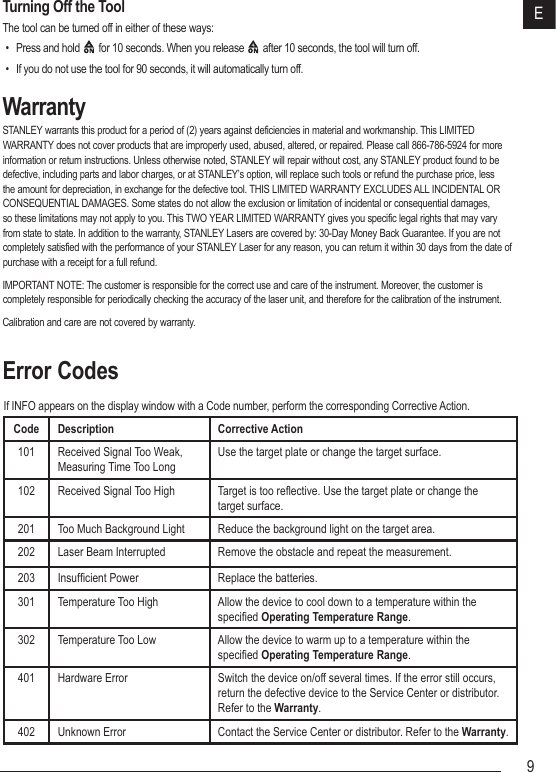 Page 9 of Stanley Black and Decker TLM165 Laser Distance Measurer User Manual rev1