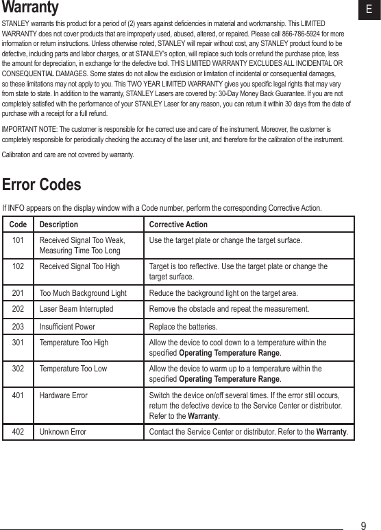 Page 9 of Stanley Black and Decker TLM330 Laser Distance Measurer User Manual TLM330S User Manual NA indd