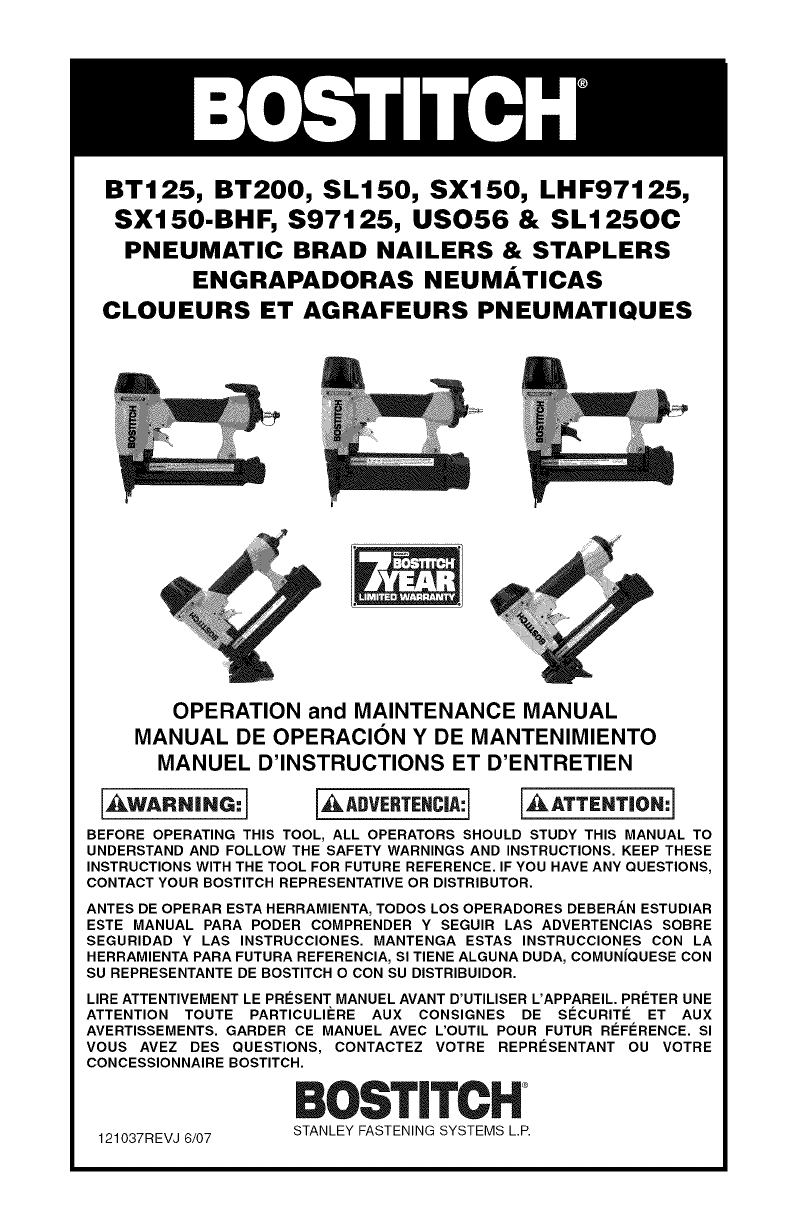 Stanley Bostitch BT200 User Manual NAILER/STAPLER Manuals And Guides