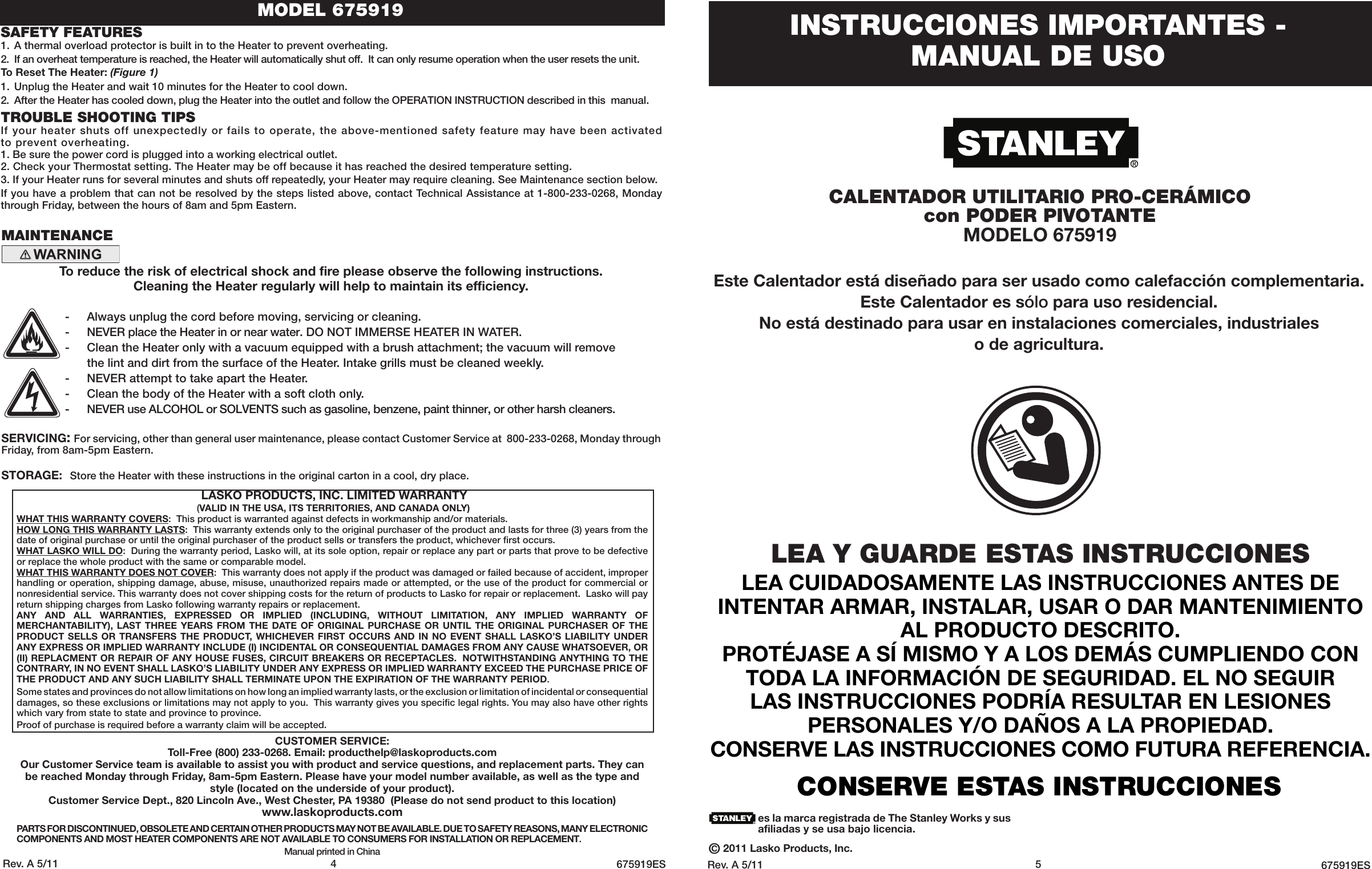 Page 4 of 4 - Stanley-Hardware Stanley-Hardware-Stanley-Hardware-Electric-Heater-675919-Users-Manual-  Stanley-hardware-stanley-hardware-electric-heater-675919-users-manual