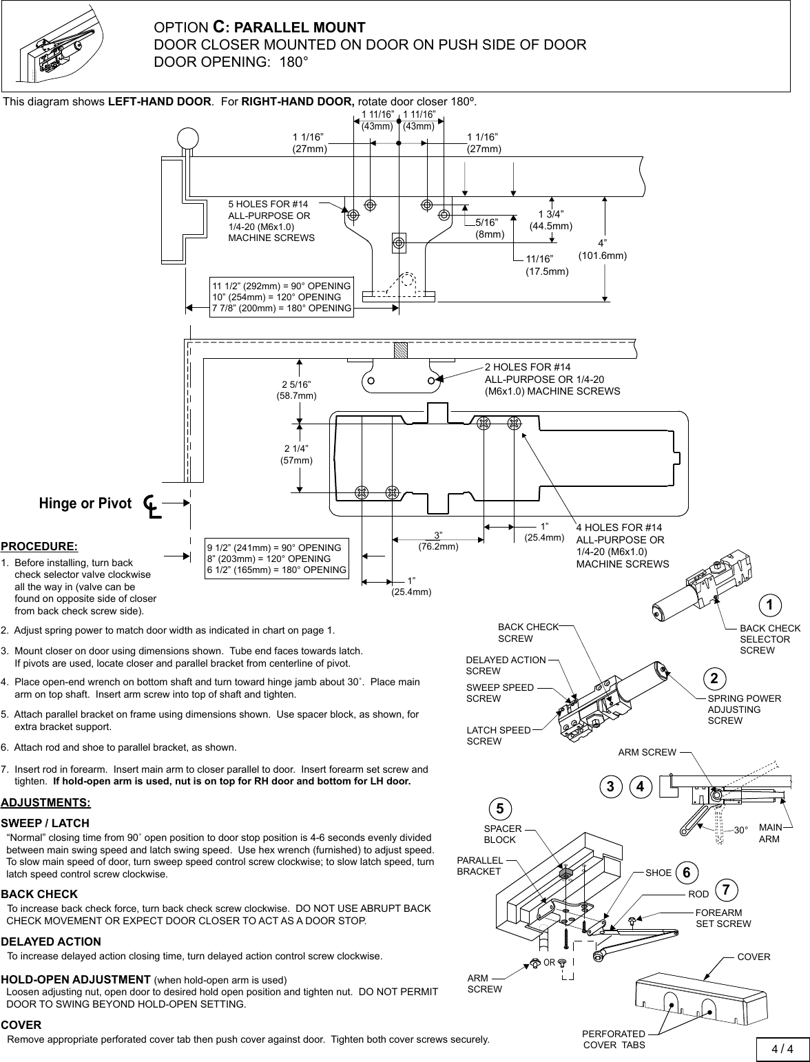 Page 4 of 12 - Stanley Security  QDC100 Series Door Closer Installation Instructions 5043520-04-QDC100Installation