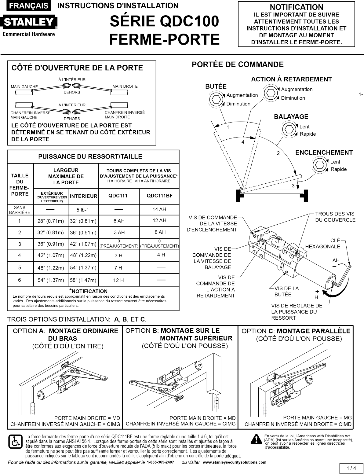 Page 5 of 12 - Stanley Security  QDC100 Series Door Closer Installation Instructions 5043520-04-QDC100Installation