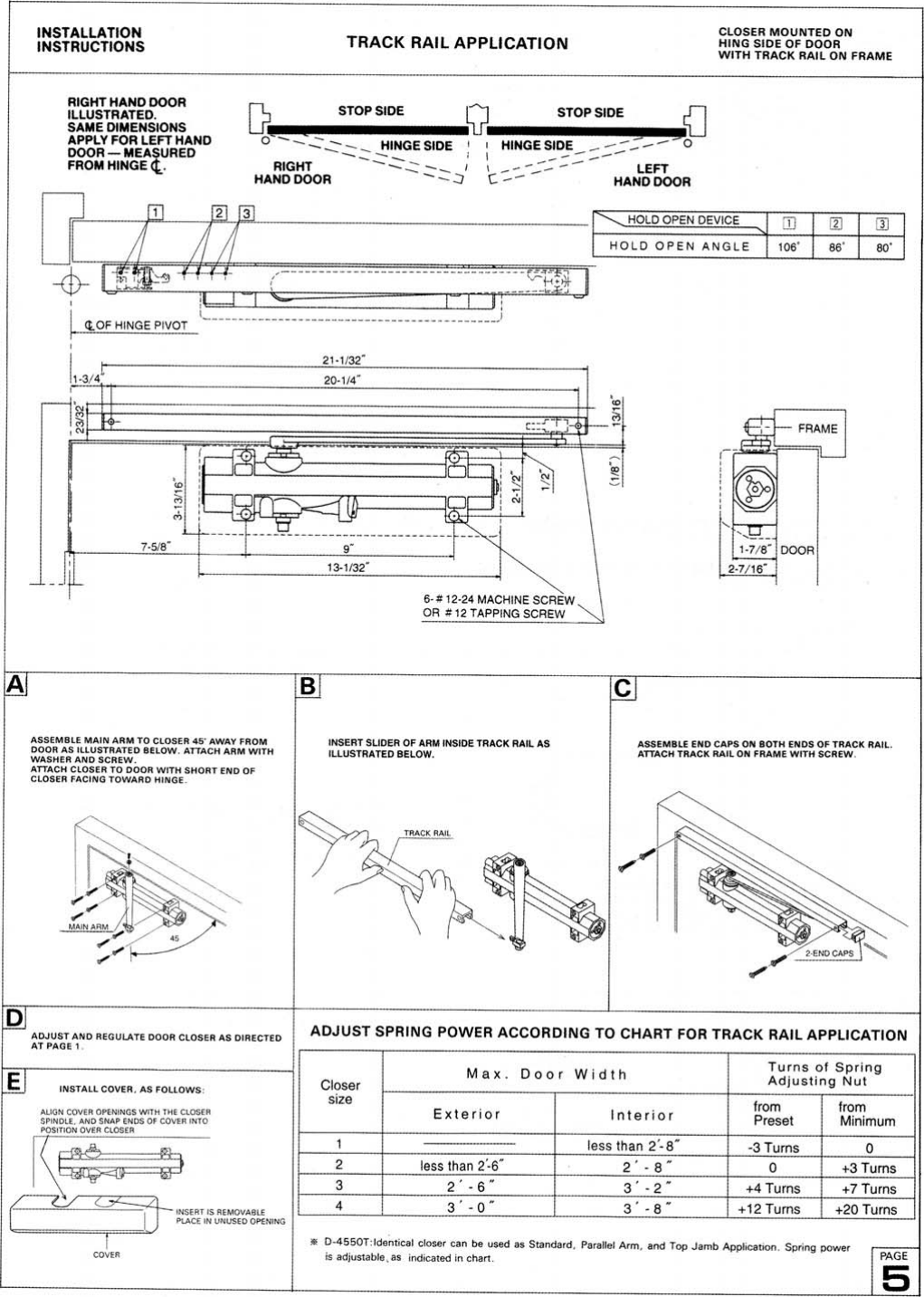 Page 5 of 6 - Stanley Security Microsoft  - 4550 D-4550, D-4551 Door Closer Installation Instructions D4550 D-4550D-4551Door