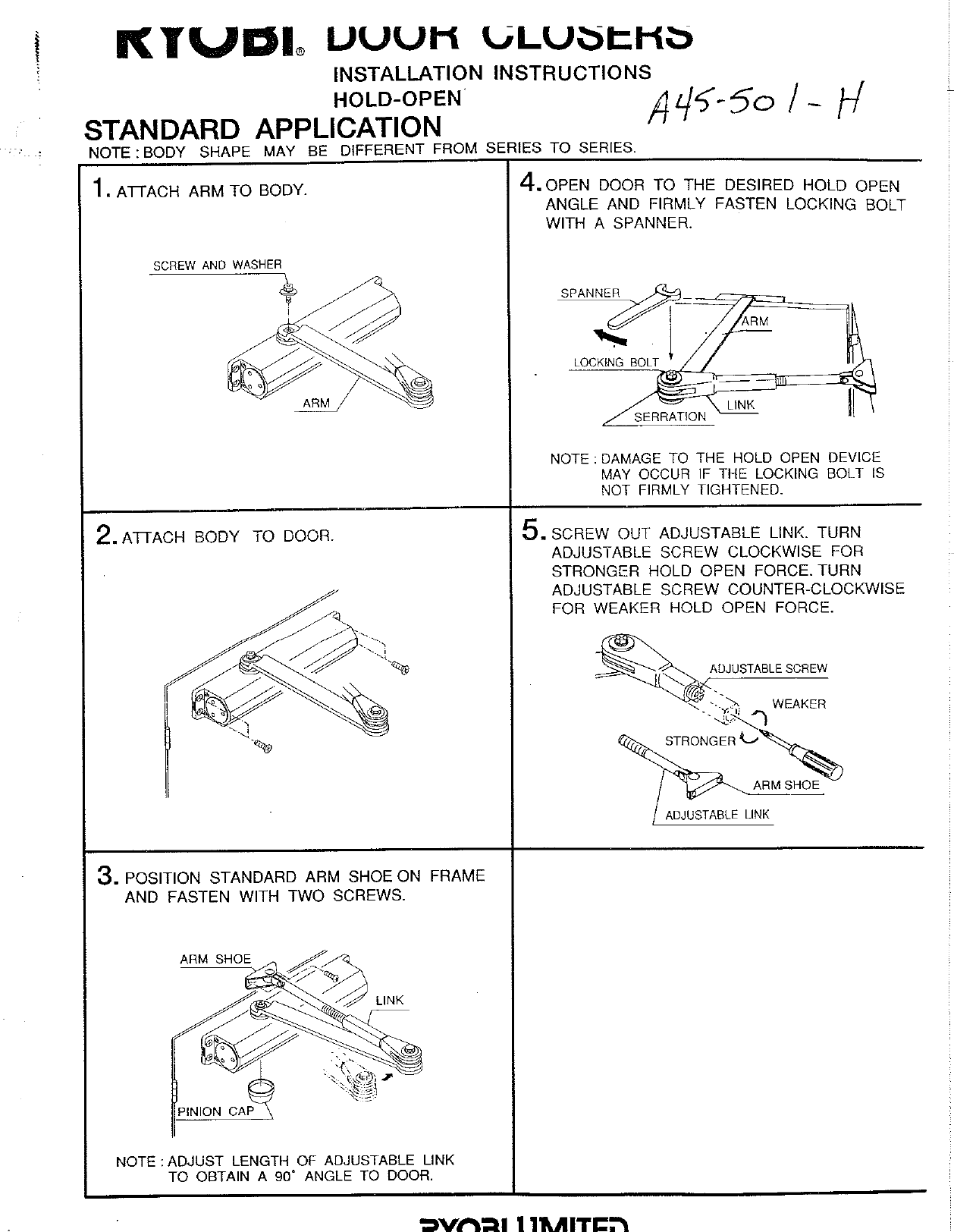 Page 1 of 2 - Stanley Security  Hold-Open Door Closer Installation Instructions - A45-501-H Hold Open